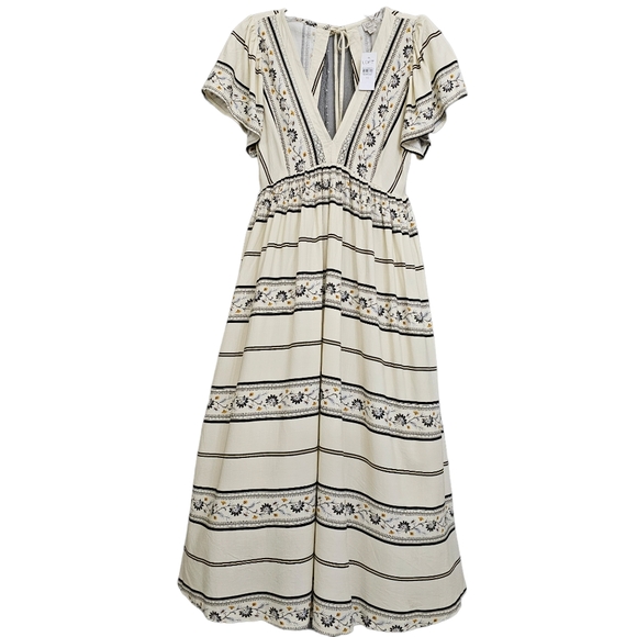 Nwt LOFT Creme/Black/Gold Floral Cap Sleeve V Neckline Resort Wear - Picture 14 of 17